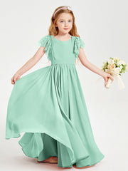 Abiti Damigella Junior In Chiffon Pizzo Maniche A Farfalla Scollo Rotondo Verde Menta