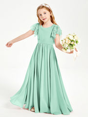 Abiti Damigella Junior In Chiffon Pizzo Maniche A Farfalla Scollo Rotondo Verde Menta