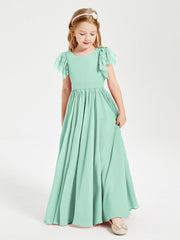 Abiti Damigella Junior In Chiffon Pizzo Maniche A Farfalla Scollo Rotondo Verde Menta