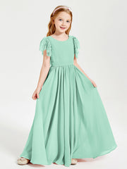 Abiti Damigella Junior In Chiffon Pizzo Maniche A Farfalla Scollo Rotondo Verde Menta