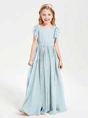 Abiti Damigella Junior In Chiffon Pizzo Maniche A Farfalla Scollo Rotondo Nebbia