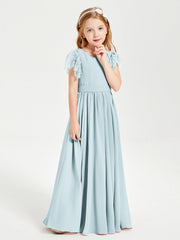 Abiti Damigella Junior In Chiffon Pizzo Maniche A Farfalla Scollo Rotondo Nebbia