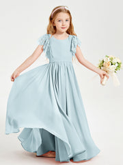 Abiti Damigella Junior In Chiffon Pizzo Maniche A Farfalla Scollo Rotondo Nebbia