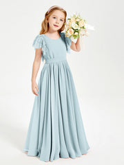 Abiti Damigella Junior In Chiffon Pizzo Maniche A Farfalla Scollo Rotondo Nebbia