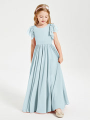 Abiti Damigella Junior In Chiffon Pizzo Maniche A Farfalla Scollo Rotondo Nebbia