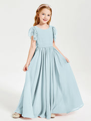 Abiti Damigella Junior In Chiffon Pizzo Maniche A Farfalla Scollo Rotondo Nebbia