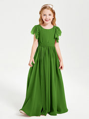 Abiti Damigella Junior In Chiffon Pizzo Maniche A Farfalla Scollo Rotondo Muschio