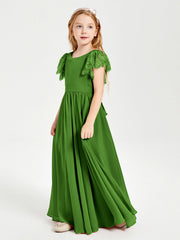 Abiti Damigella Junior In Chiffon Pizzo Maniche A Farfalla Scollo Rotondo Muschio