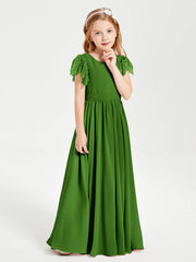 Abiti Damigella Junior In Chiffon Pizzo Maniche A Farfalla Scollo Rotondo Muschio