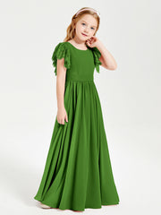 Abiti Damigella Junior In Chiffon Pizzo Maniche A Farfalla Scollo Rotondo Muschio