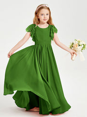 Abiti Damigella Junior In Chiffon Pizzo Maniche A Farfalla Scollo Rotondo Muschio