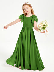 Abiti Damigella Junior In Chiffon Pizzo Maniche A Farfalla Scollo Rotondo Muschio
