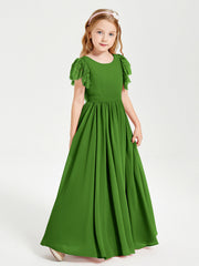 Abiti Damigella Junior In Chiffon Pizzo Maniche A Farfalla Scollo Rotondo Muschio