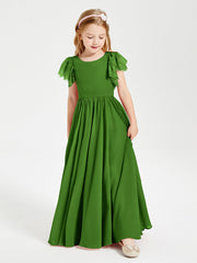 Abiti Damigella Junior In Chiffon Pizzo Maniche A Farfalla Scollo Rotondo Muschio