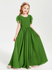 Abiti Damigella Junior In Chiffon Pizzo Maniche A Farfalla Scollo Rotondo Muschio