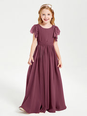 Abiti Damigella Junior In Chiffon Pizzo Maniche A Farfalla Scollo Rotondo Gelso