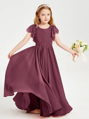 Abiti Damigella Junior In Chiffon Pizzo Maniche A Farfalla Scollo Rotondo Gelso