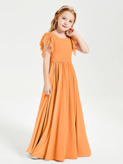 Abiti Damigella Junior In Chiffon Pizzo Maniche A Farfalla Scollo Rotondo Arancio