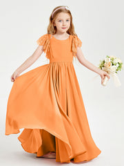 Abiti Damigella Junior In Chiffon Pizzo Maniche A Farfalla Scollo Rotondo Arancio