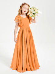 Abiti Damigella Junior In Chiffon Pizzo Maniche A Farfalla Scollo Rotondo Arancio