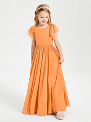 Abiti Damigella Junior In Chiffon Pizzo Maniche A Farfalla Scollo Rotondo Arancio