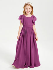 Abiti Damigella Junior In Chiffon Pizzo Maniche A Farfalla Scollo Rotondo Orchidea