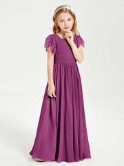 Abiti Damigella Junior In Chiffon Pizzo Maniche A Farfalla Scollo Rotondo Orchidea