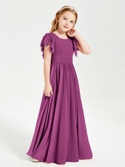 Abiti Damigella Junior In Chiffon Pizzo Maniche A Farfalla Scollo Rotondo Orchidea