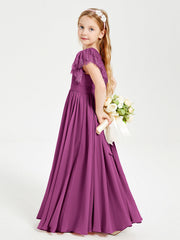 Abiti Damigella Junior In Chiffon Pizzo Maniche A Farfalla Scollo Rotondo Orchidea