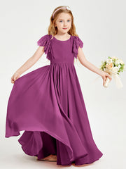 Abiti Damigella Junior In Chiffon Pizzo Maniche A Farfalla Scollo Rotondo Orchidea