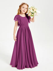 Abiti Damigella Junior In Chiffon Pizzo Maniche A Farfalla Scollo Rotondo Orchidea