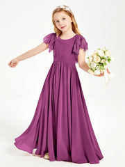 Abiti Damigella Junior In Chiffon Pizzo Maniche A Farfalla Scollo Rotondo Orchidea
