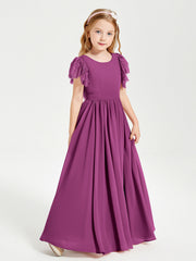 Abiti Damigella Junior In Chiffon Pizzo Maniche A Farfalla Scollo Rotondo Orchidea