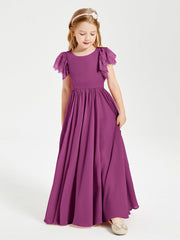Abiti Damigella Junior In Chiffon Pizzo Maniche A Farfalla Scollo Rotondo Orchidea