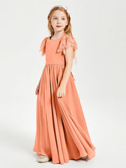 Abiti Damigella Junior In Chiffon Pizzo Maniche A Farfalla Scollo Rotondo Papaia