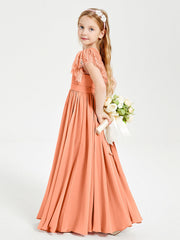 Abiti Damigella Junior In Chiffon Pizzo Maniche A Farfalla Scollo Rotondo Papaia