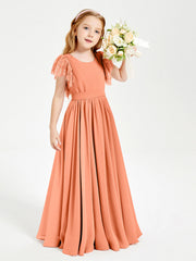 Abiti Damigella Junior In Chiffon Pizzo Maniche A Farfalla Scollo Rotondo Papaia