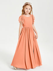 Abiti Damigella Junior In Chiffon Pizzo Maniche A Farfalla Scollo Rotondo Papaia