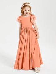 Abiti Damigella Junior In Chiffon Pizzo Maniche A Farfalla Scollo Rotondo Papaia