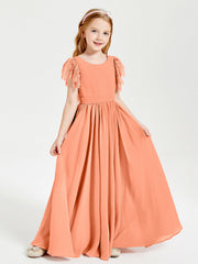 Abiti Damigella Junior In Chiffon Pizzo Maniche A Farfalla Scollo Rotondo Papaia