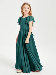 Abiti Damigella Junior In Chiffon Pizzo Maniche A Farfalla Scollo Rotondo Pavone