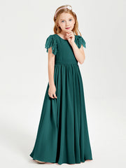 Abiti Damigella Junior In Chiffon Pizzo Maniche A Farfalla Scollo Rotondo Pavone