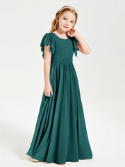 Abiti Damigella Junior In Chiffon Pizzo Maniche A Farfalla Scollo Rotondo Pavone
