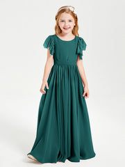Abiti Damigella Junior In Chiffon Pizzo Maniche A Farfalla Scollo Rotondo Pavone