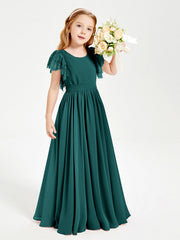 Abiti Damigella Junior In Chiffon Pizzo Maniche A Farfalla Scollo Rotondo Pavone