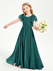 Abiti Damigella Junior In Chiffon Pizzo Maniche A Farfalla Scollo Rotondo Pavone