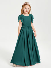 Abiti Damigella Junior In Chiffon Pizzo Maniche A Farfalla Scollo Rotondo Pavone