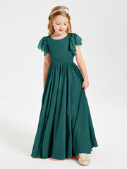 Abiti Damigella Junior In Chiffon Pizzo Maniche A Farfalla Scollo Rotondo Pavone