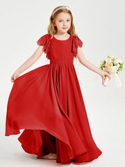 Abiti Damigella Junior In Chiffon Pizzo Maniche A Farfalla Scollo Rotondo Rosso