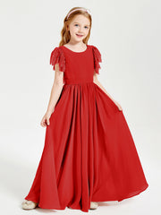 Abiti Damigella Junior In Chiffon Pizzo Maniche A Farfalla Scollo Rotondo Rosso